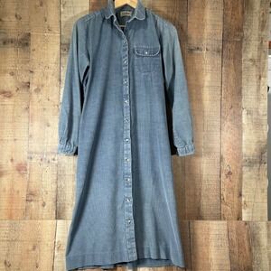 Vintage 90s LL Bean Blue Corduroy Long Sleeve Dress 14 Cottagecore Modest Maxi